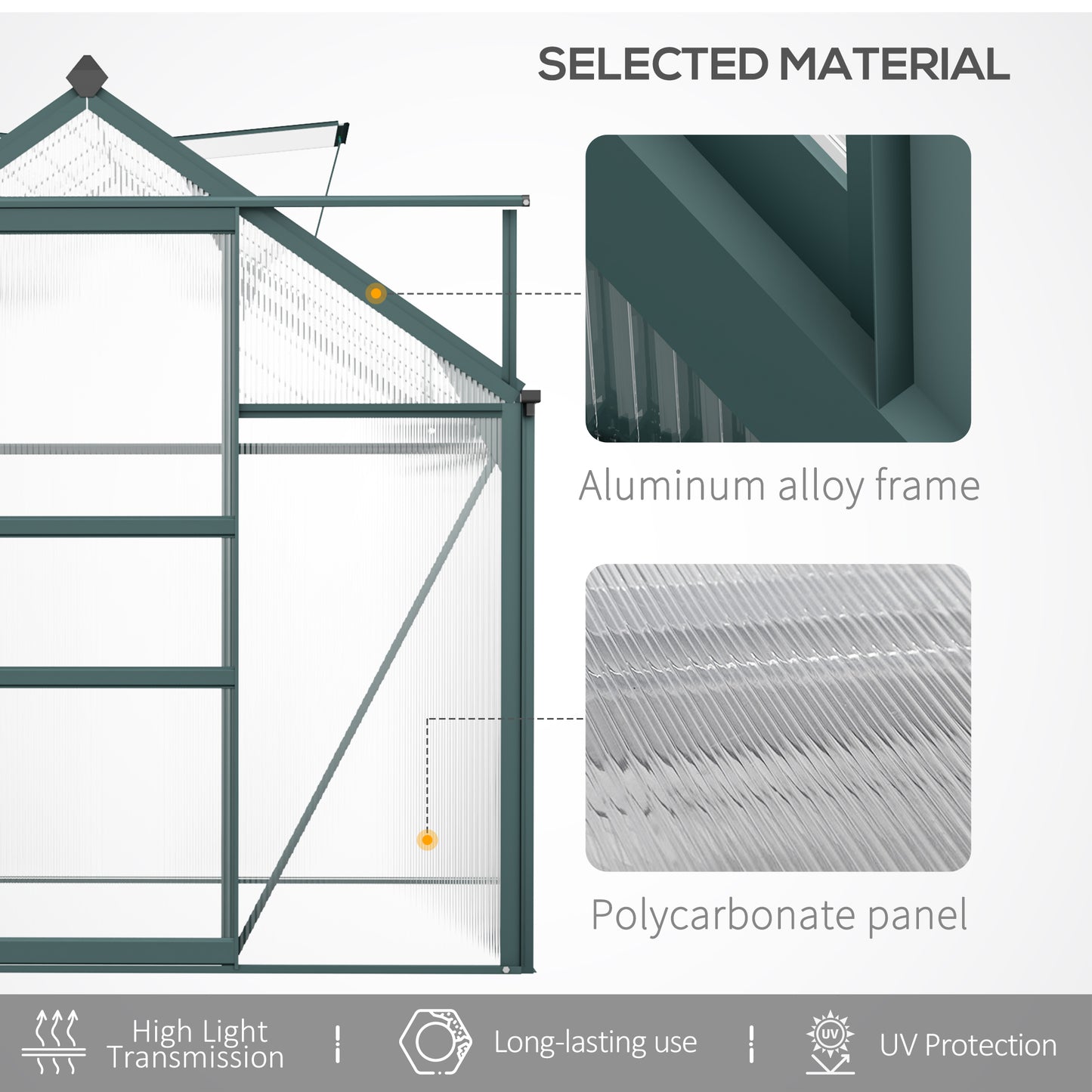 Polycarbonate Greenhouse with Rain Gutter and Roof Vent