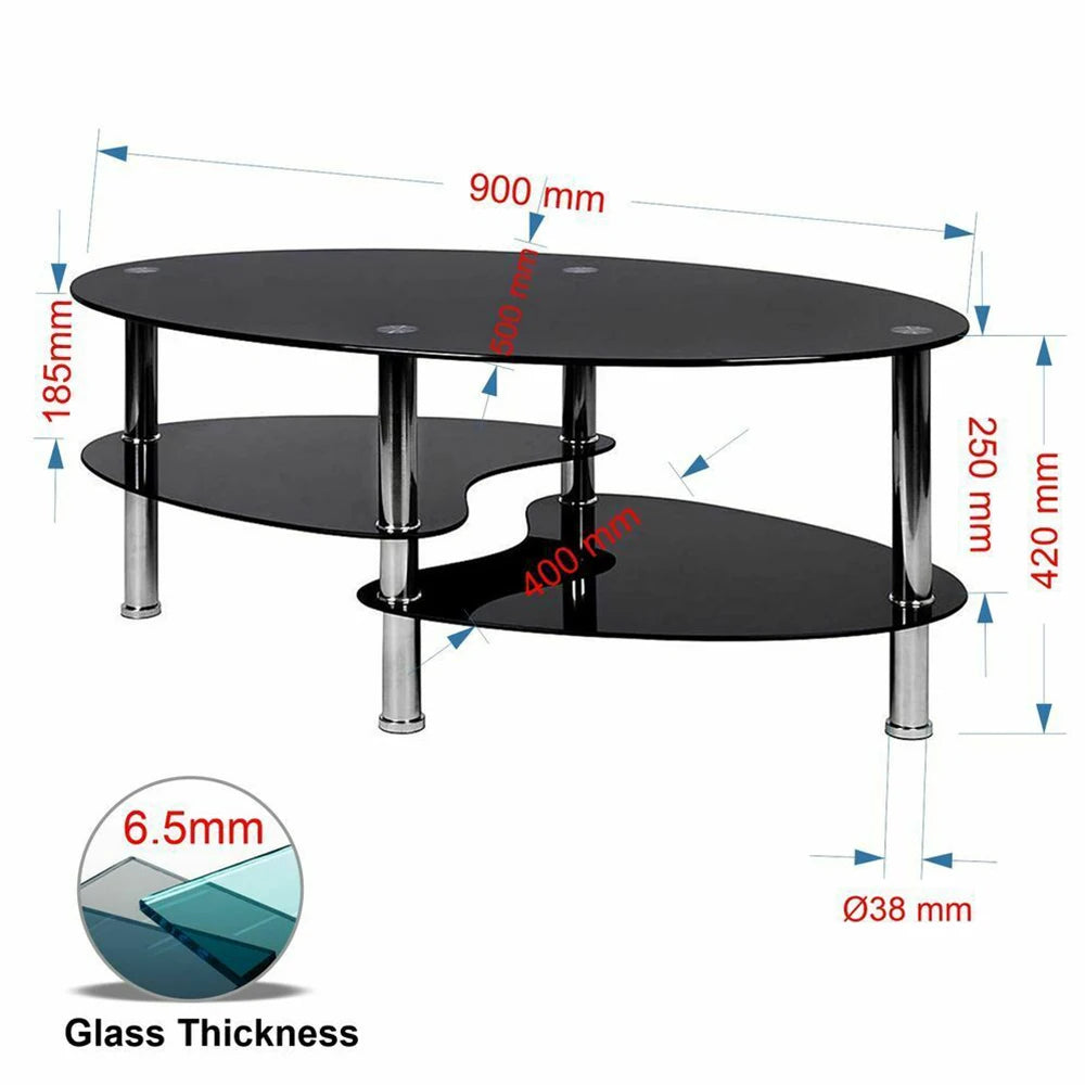 3-stufiger Glas-Couchtisch, 90x50x45cm