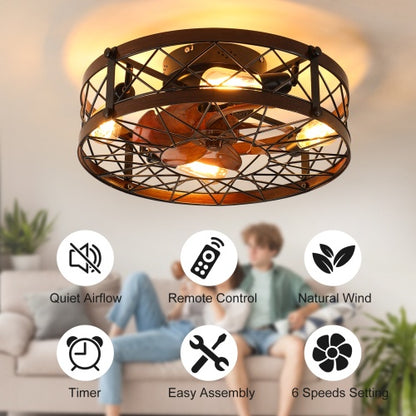 Cage Ceiling Fan With Light, Black