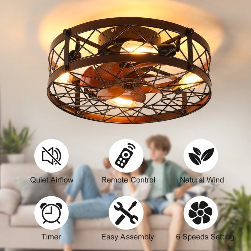 Cage Ceiling Fan With Light, Black