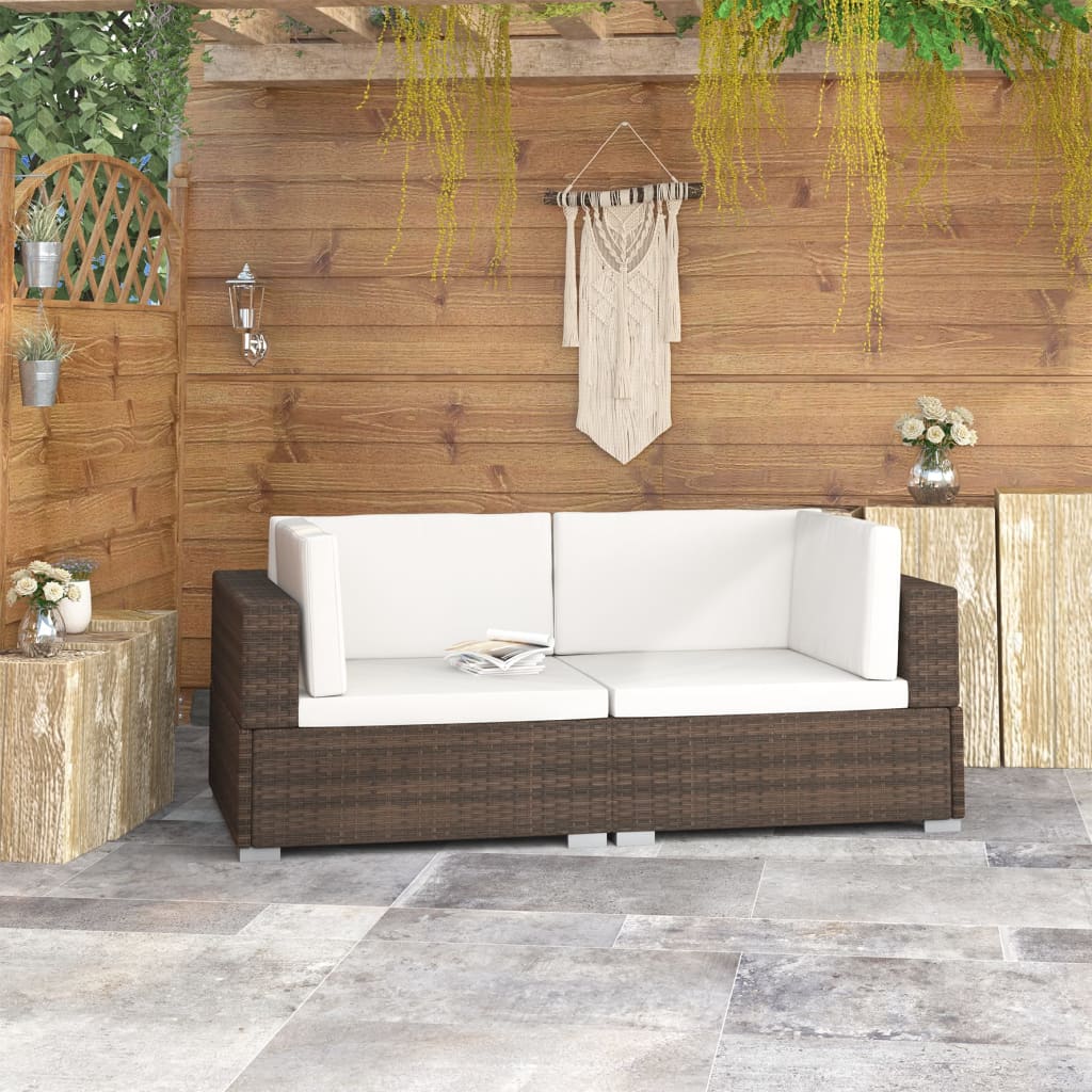 Ecksofas 2 Stk. mit Kissen Poly-Rattan