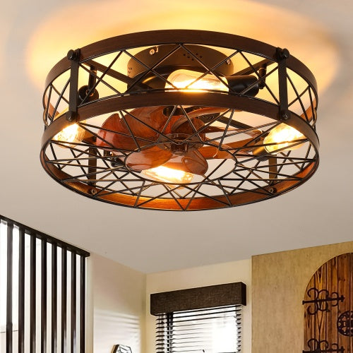 Cage Ceiling Fan With Light, Black