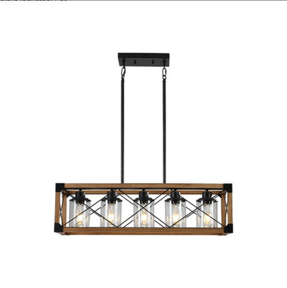 32 Inch Walnut Industrial Farmhouse Rectangle Pendant Light