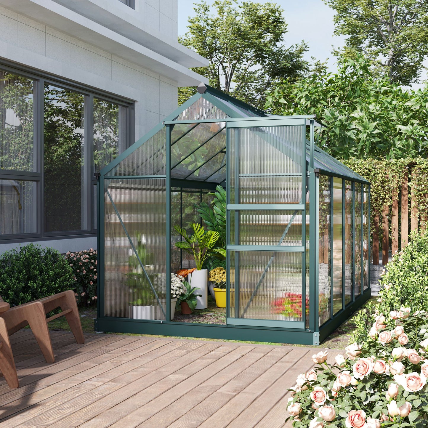 Polycarbonate Greenhouse with Rain Gutter and Roof Vent