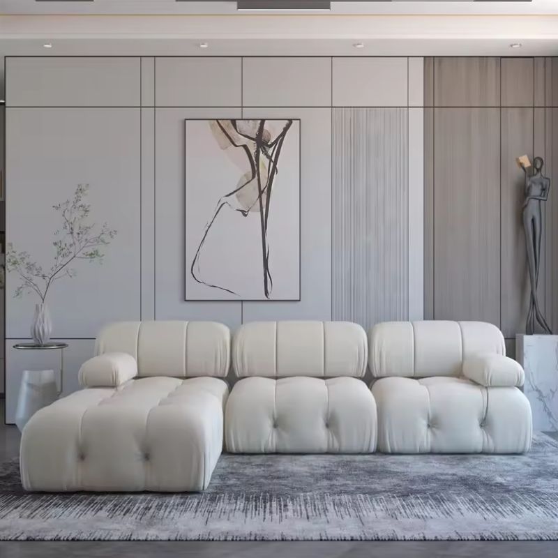 Nordic Modern Apartment Furniture Fabric Buckle Design Sofa Living Room Couch Light Luxury Sponge Sofa For Lock Design