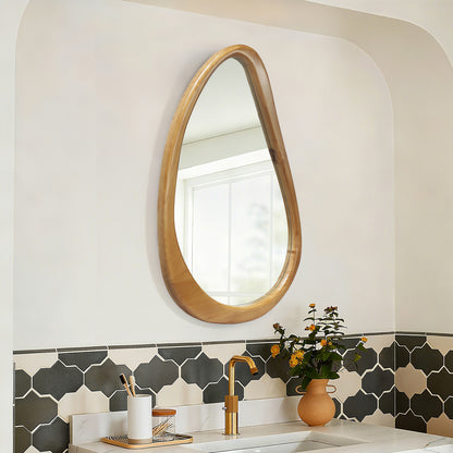 Modern Irregular Teardrop Wooden Wall Mirror, 29.92  X 20.08