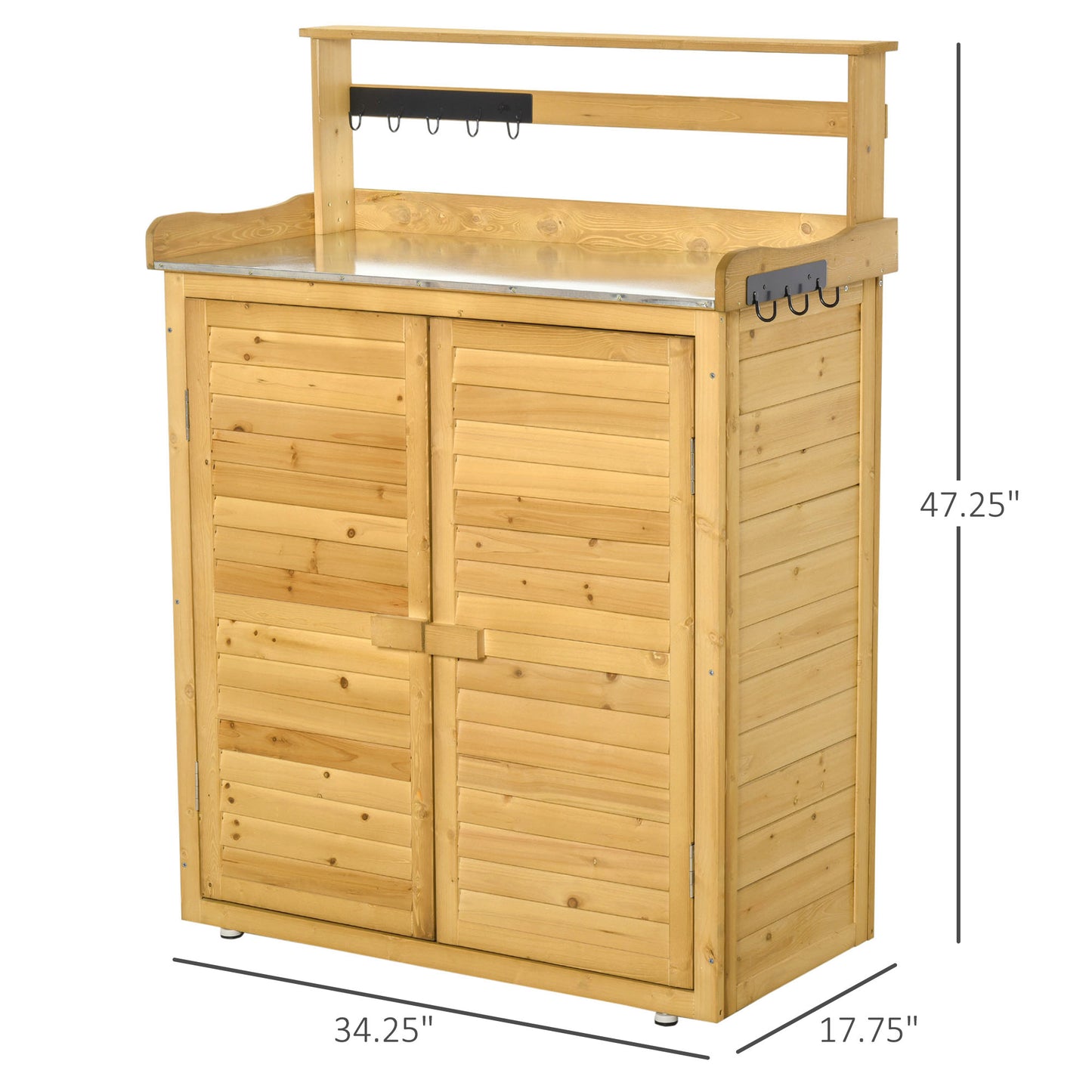 Backyard Garden Tool Storage Shed, Outdoor Storage & Potting Bench With 2 Magnetic Close Doors & Large Interior Storage Space