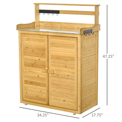 Backyard Garden Tool Storage Shed, Outdoor Storage & Potting Bench With 2 Magnetic Close Doors & Large Interior Storage Space