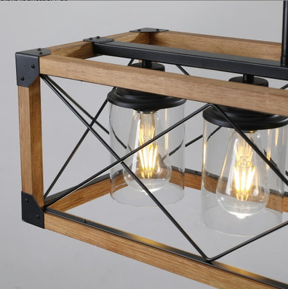 32 Inch Walnut Industrial Farmhouse Rectangle Pendant Light