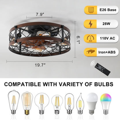 Cage Ceiling Fan With Light, Black