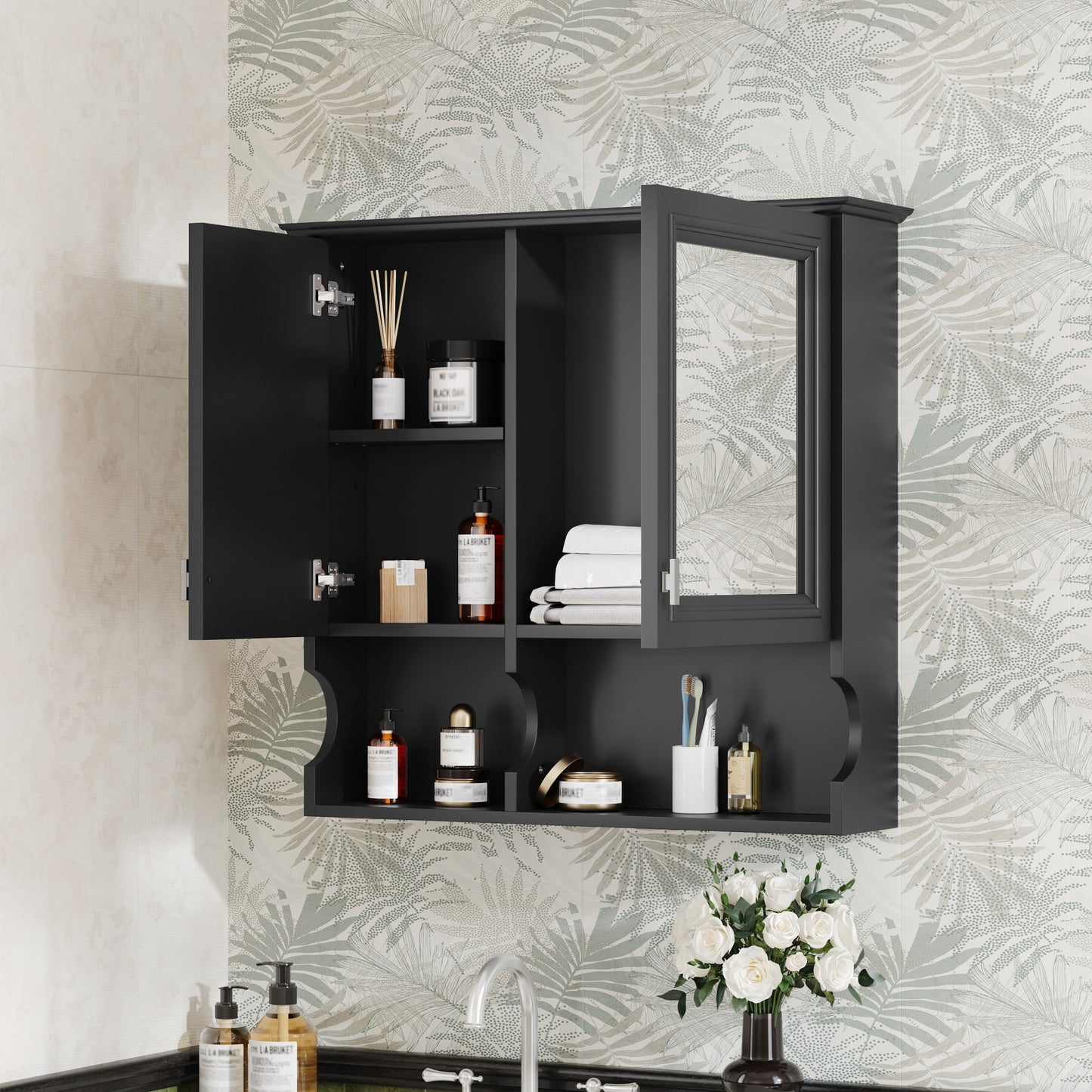 30 Inch Mirror Medicine Cabinet With Open Shelves