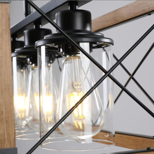 32 Inch Walnut Industrial Farmhouse Rectangle Pendant Light