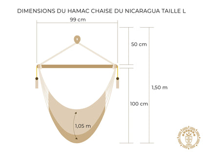Dessin d'un hamac chaise du Nicaragua fait main L avec mesures détaillées