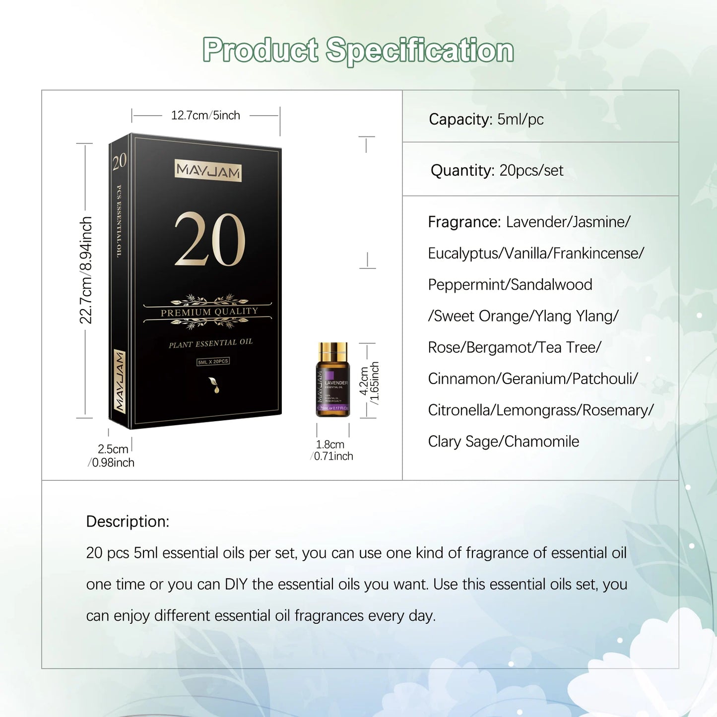 20 pcs Huiles essentielles MAYJAM