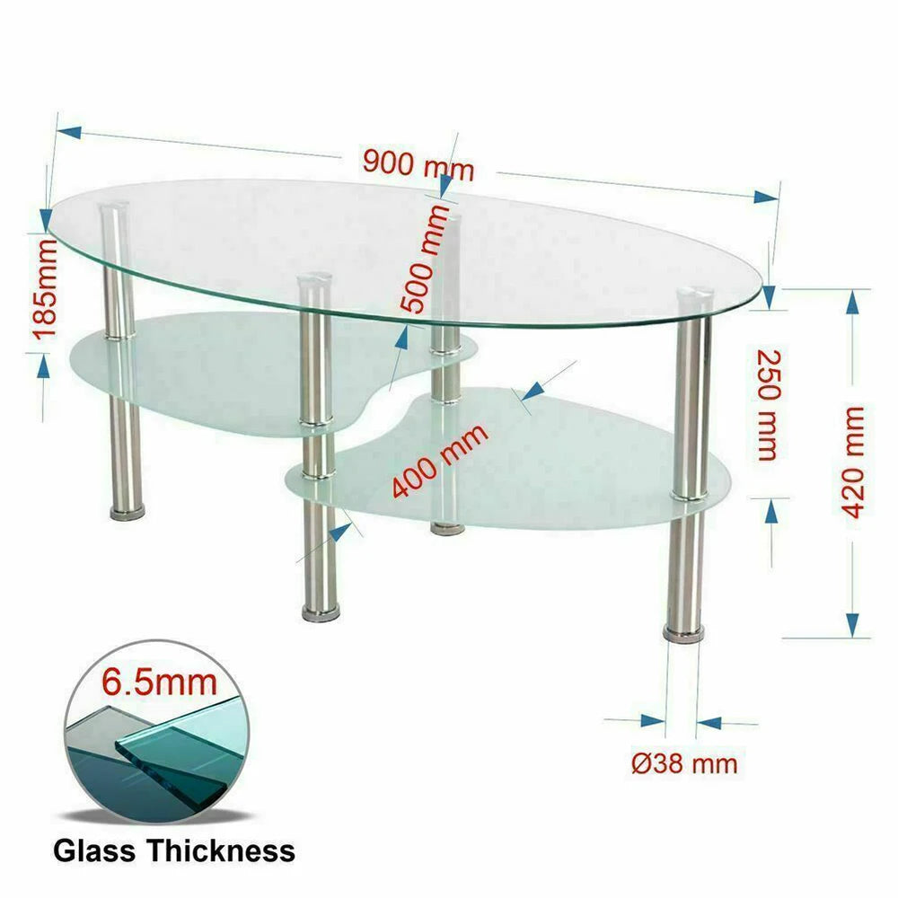 Table basse en verre 3 niveaux, 90x50x45cm