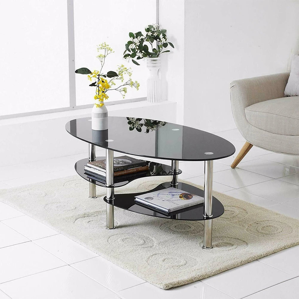 Table basse en verre 3 niveaux, 90x50x45cm