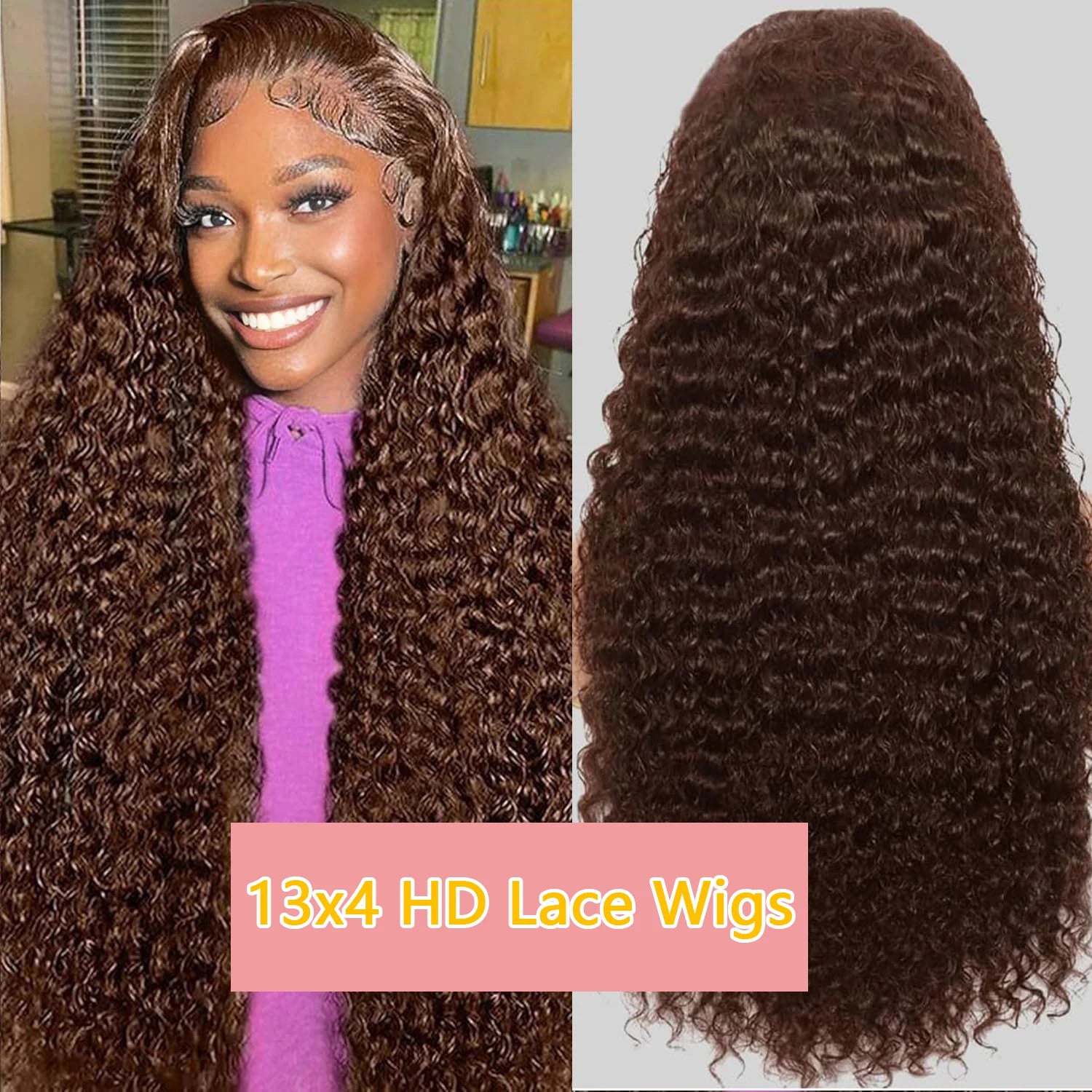 Perruques en cheveux véritables brésiliens brun chocolat