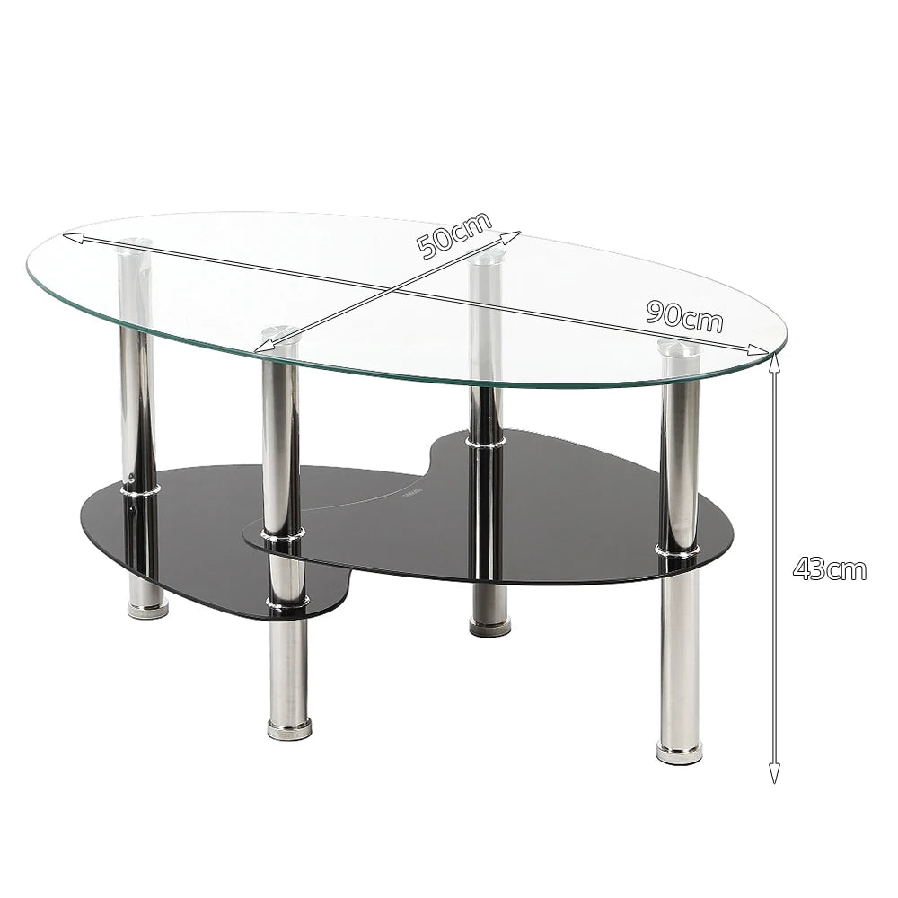 Table basse en verre 3 niveaux, 90x50x45cm