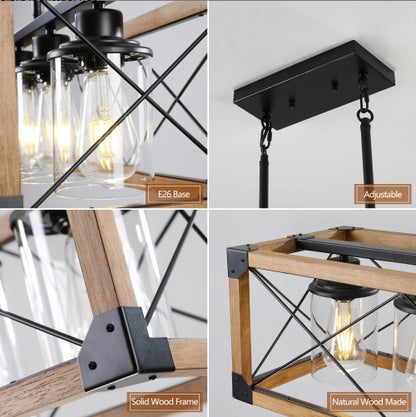 32 Inch Walnut Industrial Farmhouse Rectangle Pendant Light