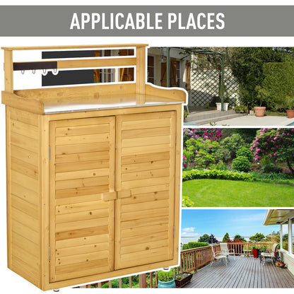 Backyard Garden Tool Storage Shed, Outdoor Storage & Potting Bench With 2 Magnetic Close Doors & Large Interior Storage Space