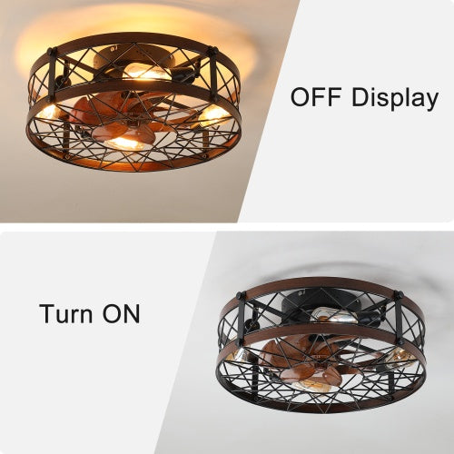 Cage Ceiling Fan With Light, Black
