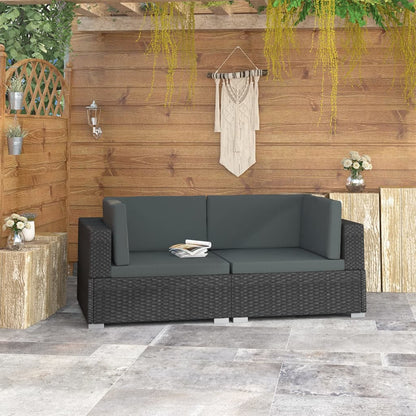 Ecksofas 2 Stk. mit Kissen Poly-Rattan