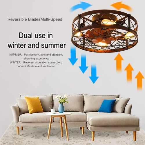 Cage Ceiling Fan With Light, Black