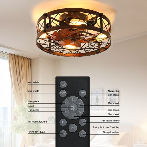 Cage Ceiling Fan With Light, Black